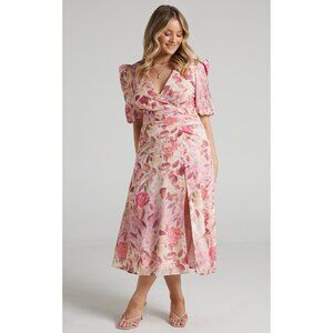 NWT Showpo Womens Size 8 Loree Midi Dress - Puff Sleeve Dress in Soft Floral NEW